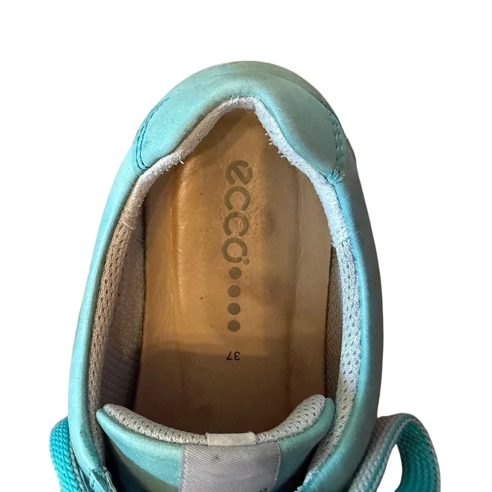 Ecco Teal Blue Leather Low Top Sneakers Women's 37